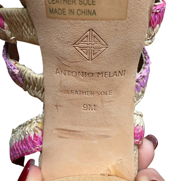 ANTONIO MELANI Gwindolin Women's 9 T-Strap Raffia Dress Sandals Pink Combo Shoes - Picture 13 of 16